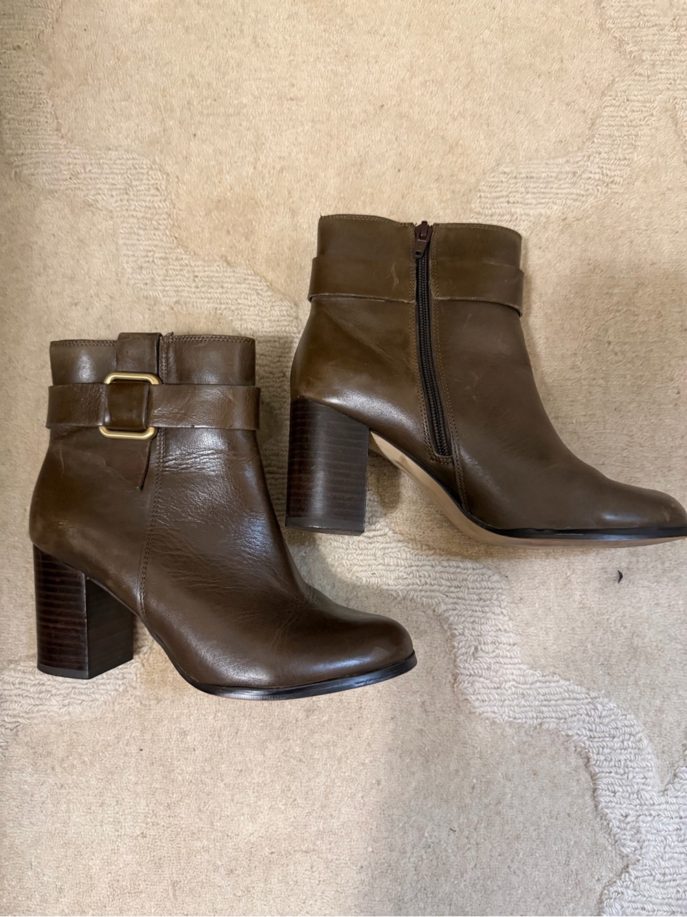 Lands' End Dark Brown Leather Ankle Boots with Buckle Detail